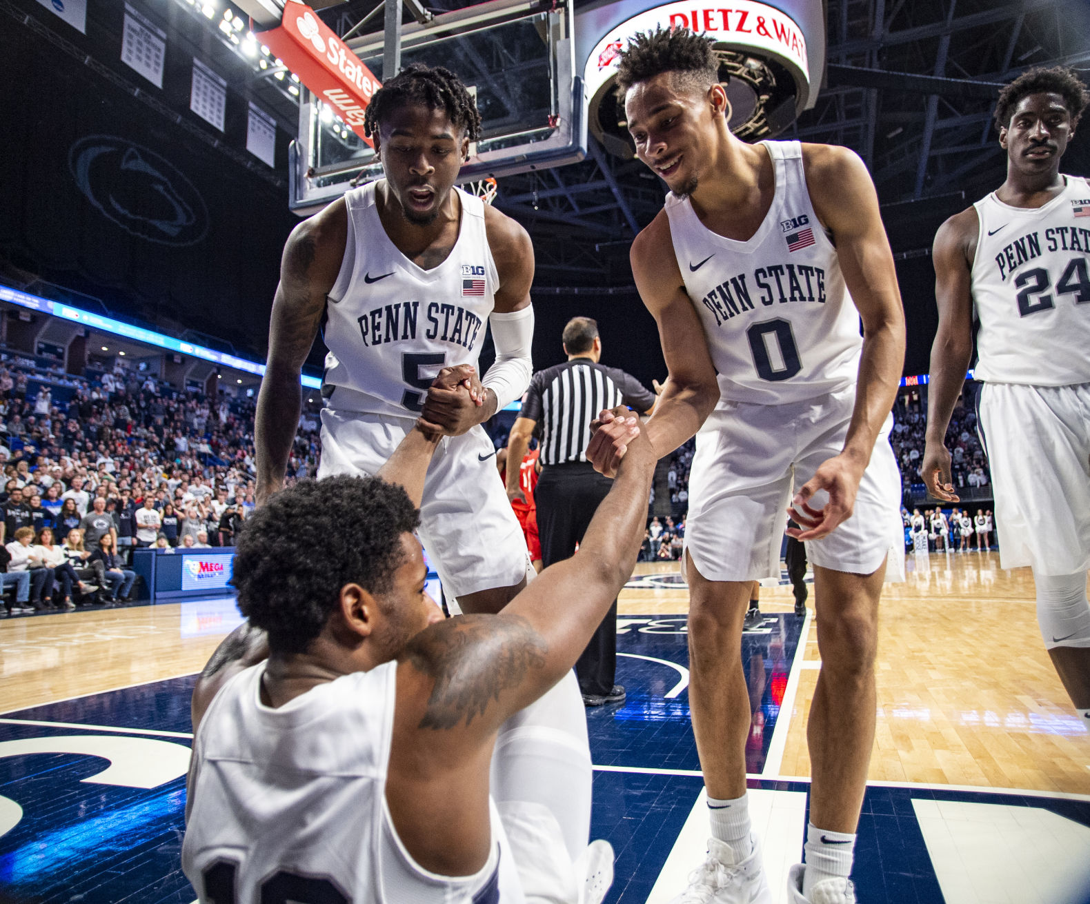 Men's Basketball, Maryland, Guard Jamari Wheeler (5), Guard Myreon Jones (0), Guard Izaiah Brockington (12)